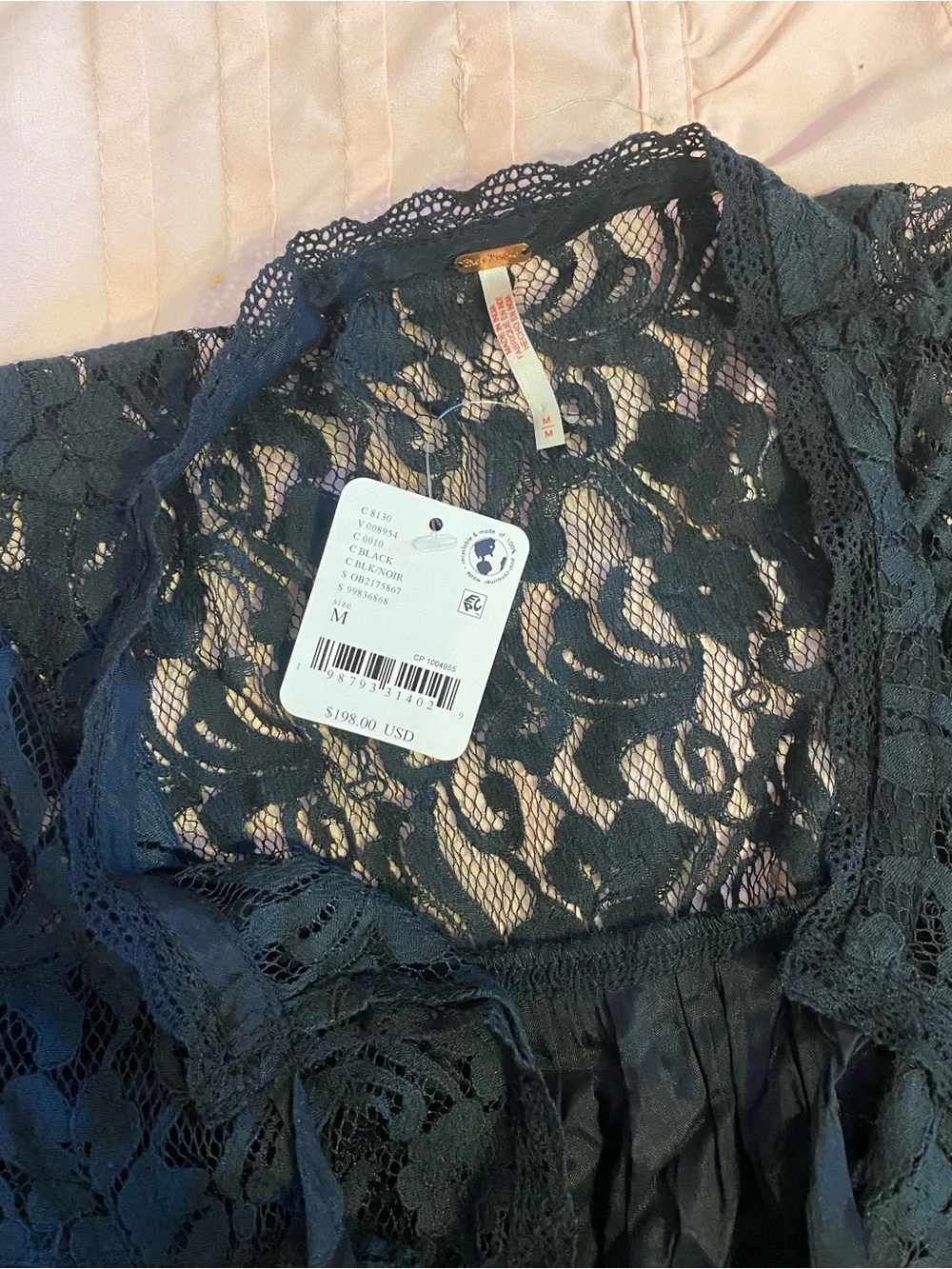 Free People Black Lace-Back Short Sleeve Women's Top